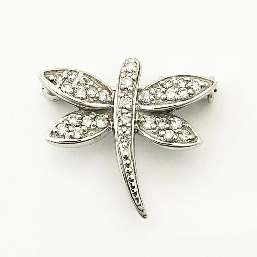 K18 White Gold Diamond Dragonfly Brooch 0.29ct Fine Jewelry Pin